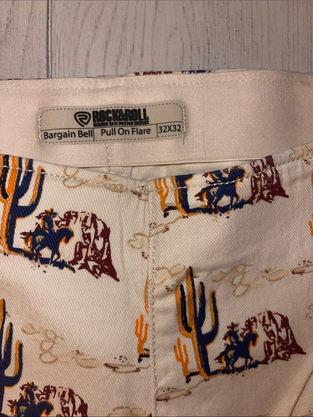 Rock & Roll Beige Desert Print Flare Jeans - Women's Wide Leg - Picture 4 of 7